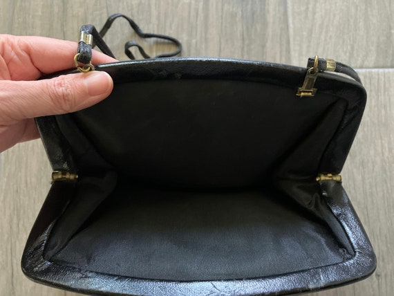 1980s Black Faux Croc Handbag, Vintage Vegan Leat… - image 6