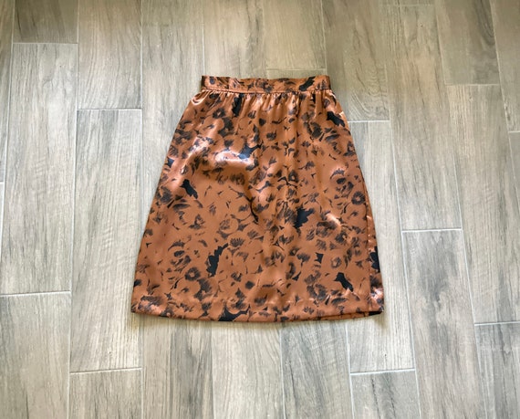 1980s Abstract Floral Print Skirt, 1980s Copper S… - image 9