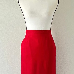 1970s Pleated Red Linen Skirt, Vintage Flared Wool Blend Skirt image 2