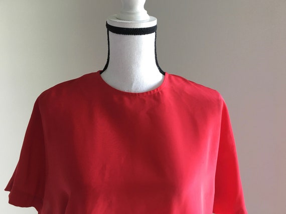 1980s Dolman Sleeve Blouse, Vintage Red Boxy Blou… - image 5