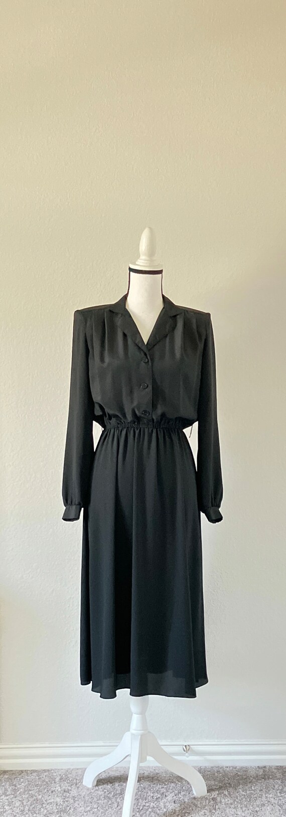 1980s Black Shirt Dress, 1990s Dress with Pleated… - image 2