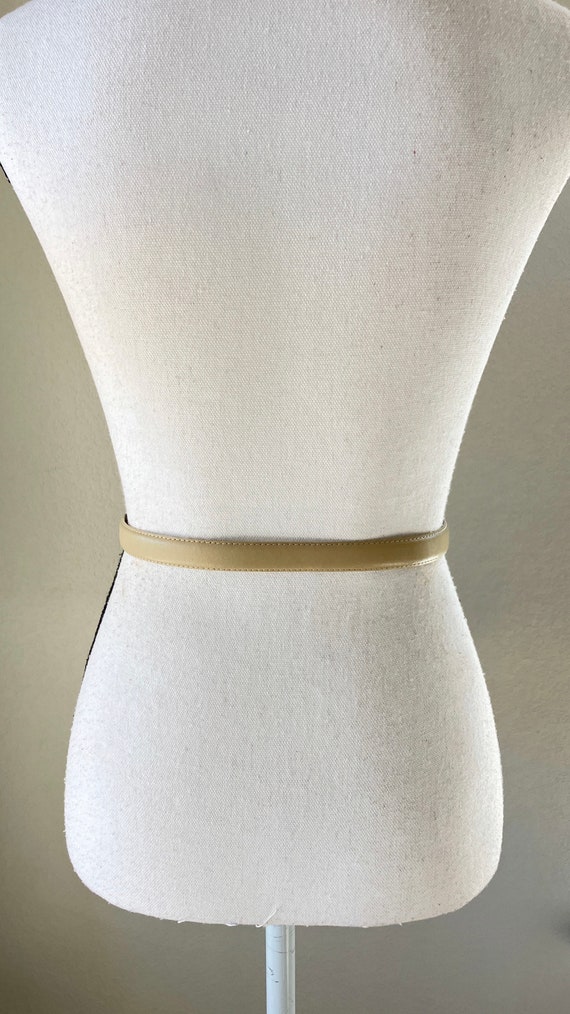 1970s Ivory Leather Belt, 1980s Slim Off White Be… - image 3