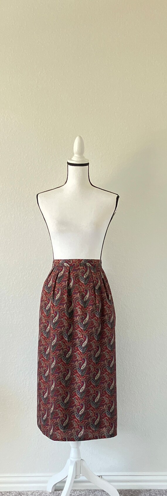 1980s Paisley Cotton Skirt, Vintage Autumn Midi S… - image 2