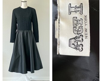 1970s Taffeta Evening Dress with Full Skirt, Vintage Black Dress with Petticoat