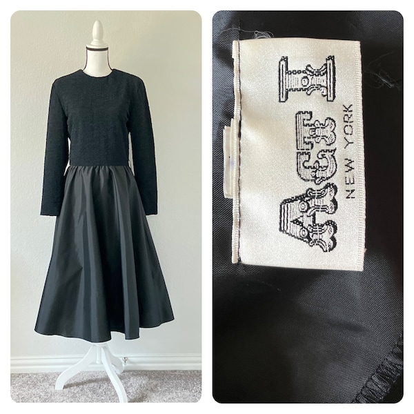 1970s Taffeta Evening Dress with Full Skirt, Vintage Black Dress with Petticoat