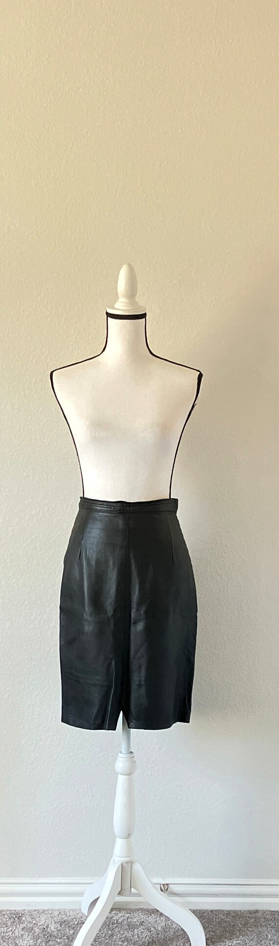 1980s Black Leather Skirt, Vintage Soft Leather P… - image 2