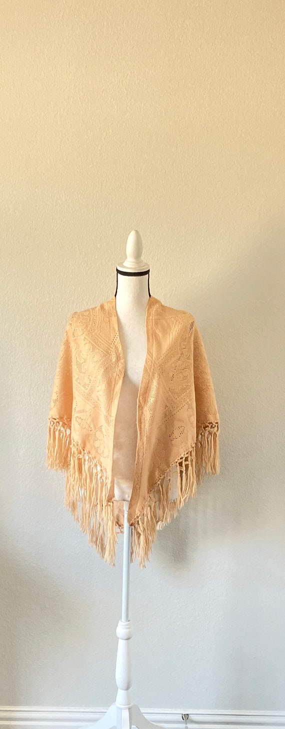 1970s Lightweight Fringed Shoulder Wrap, Vintage … - image 2