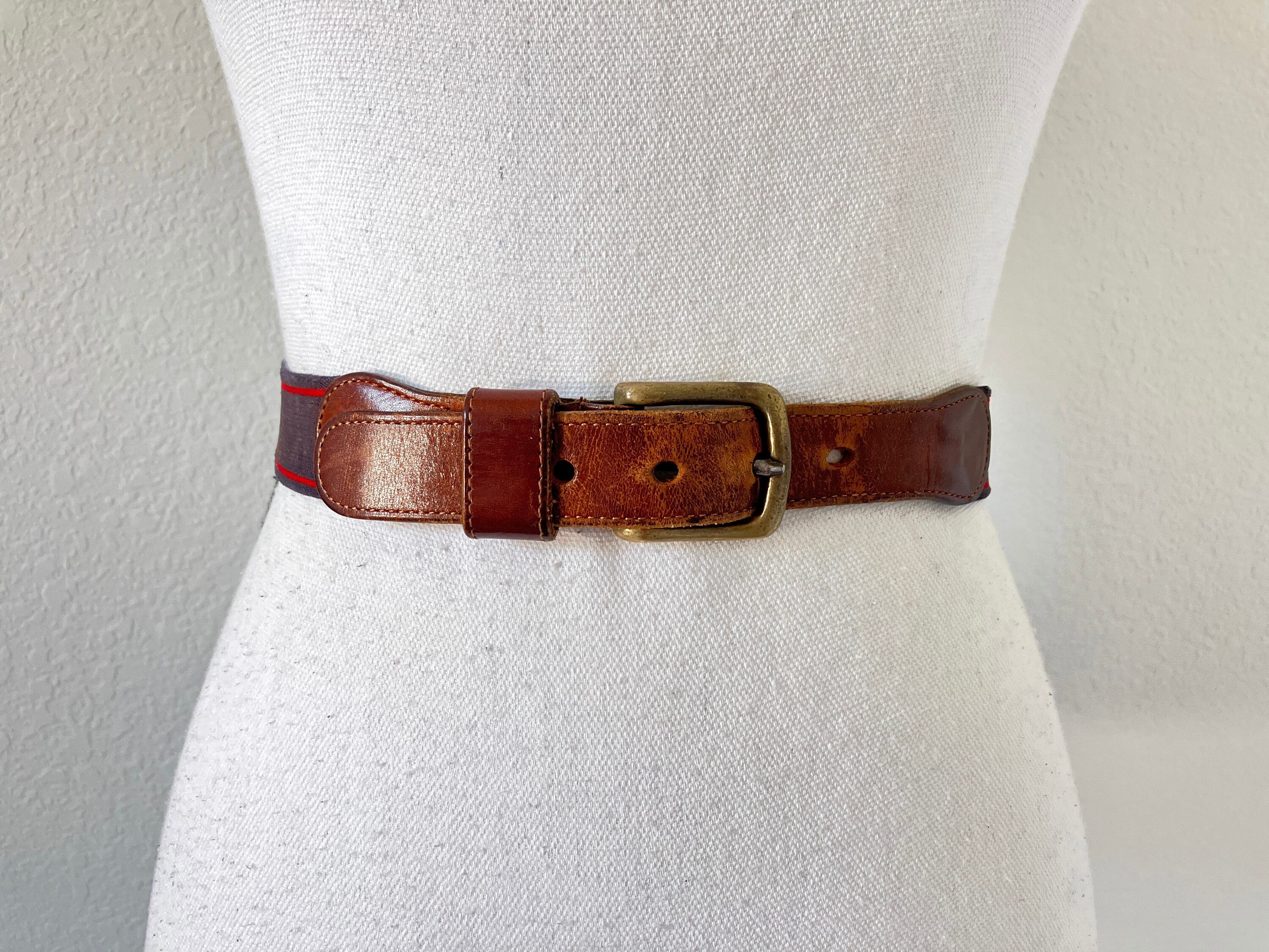 1990年代のコーチストレッチベルト、ヴィンテージレザーとファブリック