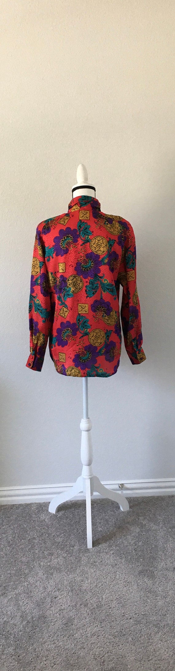 1980s Bright High Neck Blouse, Vintage Colorful T… - image 5