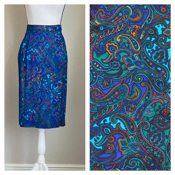 1980s Paisley Midi Skirt, 1990s Colorful Skirt - image 1