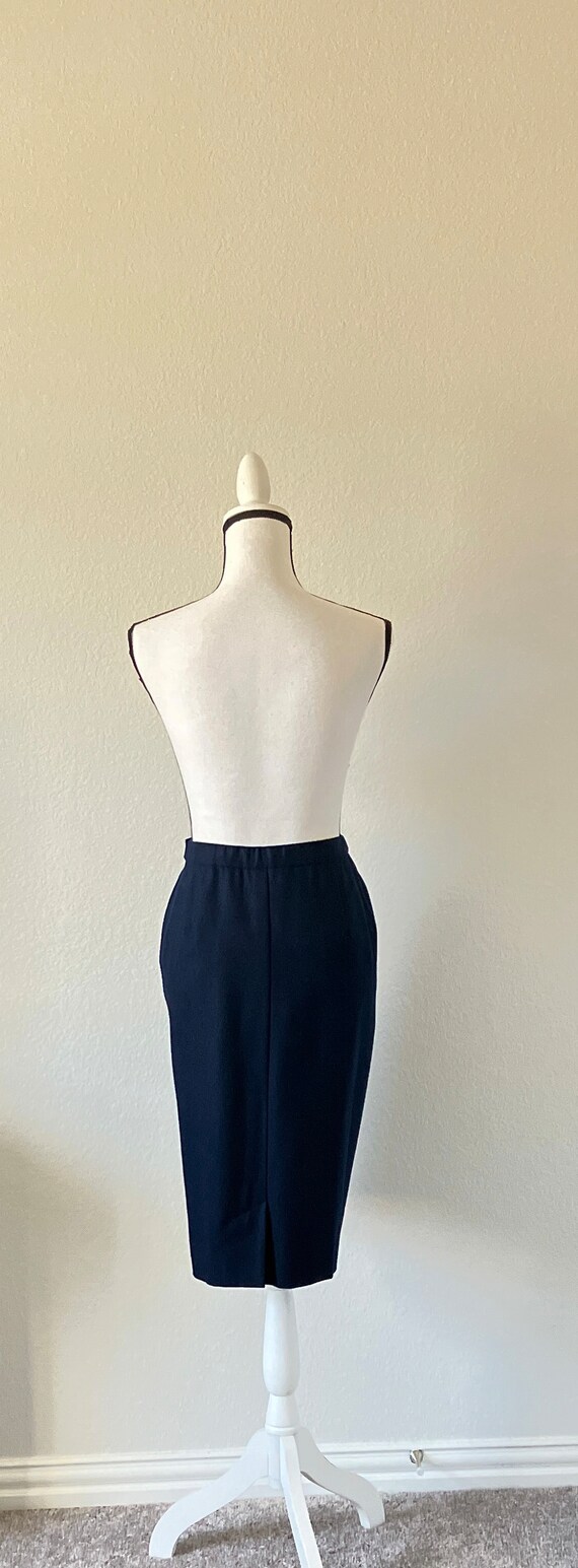 1980s Navy Wool Skirt, Vintage Dark Blue Knee Ski… - image 6