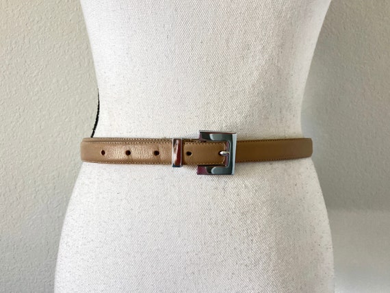 1980s Thin Taupe Belt, Vintage Light Tan Leather … - image 1