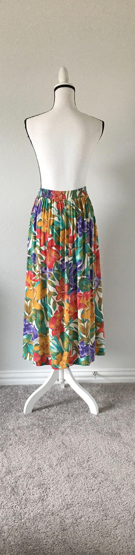 1980s Floral Swing Skirt, Vintage Tropical Print … - image 6