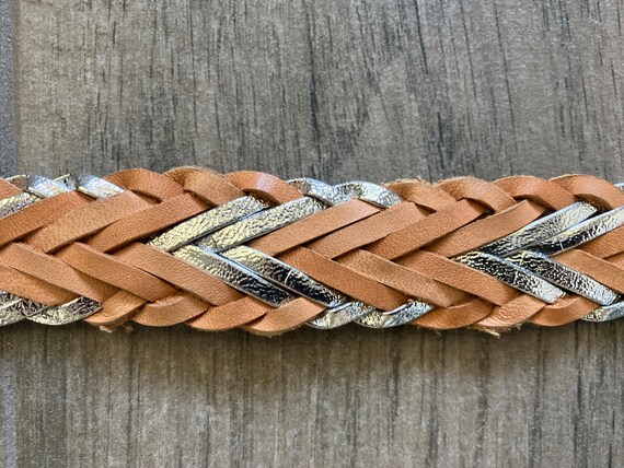 1980s Leather and Metallic Woven Belt, Vintage Tw… - image 6