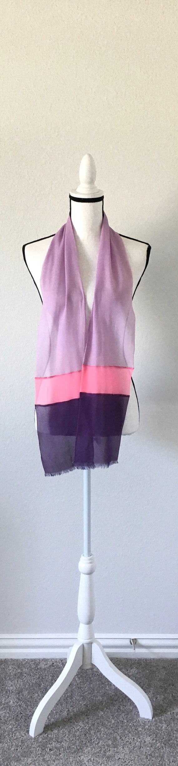 1950s Colorblock Scarf, Vintage Pink and Purple L… - image 2