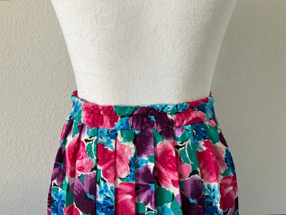 1980s Floral Pleated Skirt, Vintage Bright Midi S… - image 7