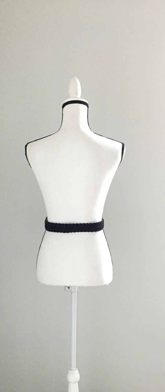 1970s Black Vegan Leather Woven Belt, Vintage Fau… - image 3