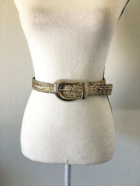 1970s Metallic Braided Belt, 1980s Gold Woven Belt