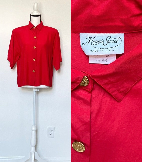 1990s Boxy Rayon Button Down Blouse - image 1
