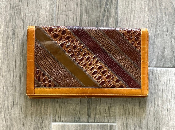 1970s Lizard Skin Clutch, Vintage Mixed Media Ove… - image 2