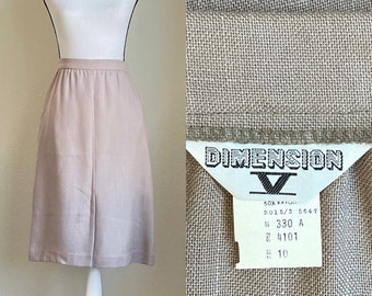 1980s A Line Khaki Skirt, Vintage Midi Skirt