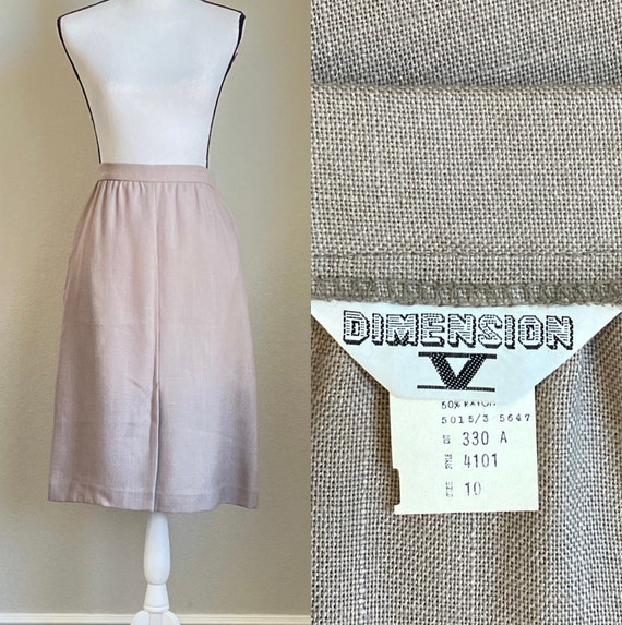1980s A Line Khaki Skirt, Vintage Midi Skirt - image 1