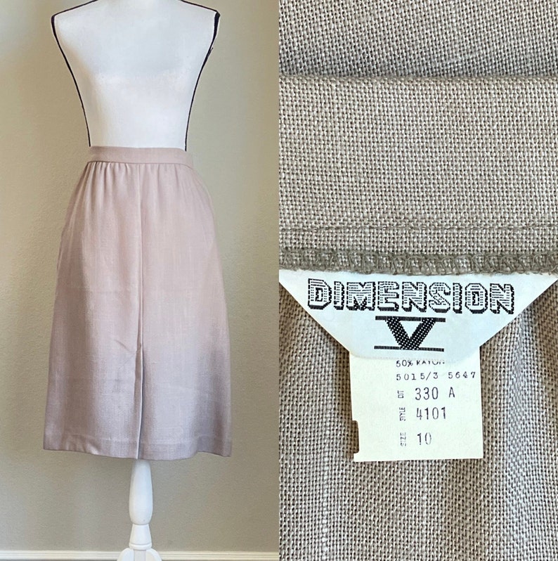 1980s A Line Khaki Skirt, Vintage Midi Skirt image 1