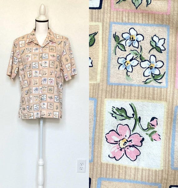 1990s Quilt Pattern Button Down Blouse - image 1