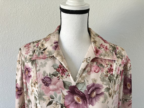 1980s Romantic Floral House Dress, Vintage Collar… - image 3