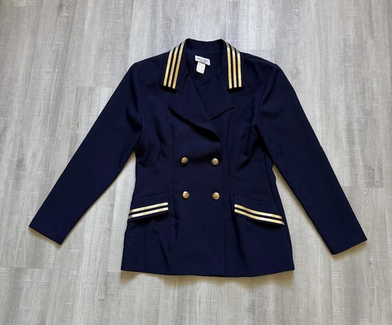 1980s 1990s Navy and Gold Nautical Double Breaste… - image 7