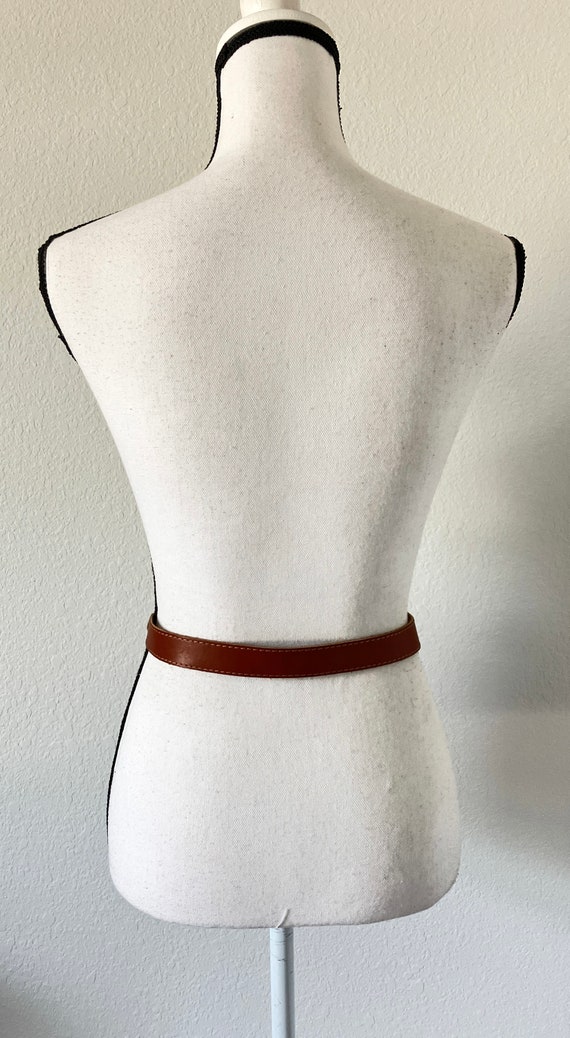 1970s Tan Leather Belt, 1980s Slim Caramel Belt - image 3