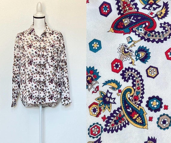 1990s Multicolor Mixed Pattern Blouse - image 1