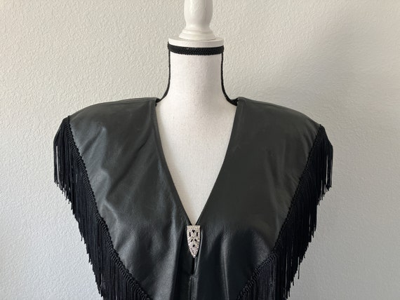 1980s Rocker Chick Leather Dress with Fringe, Sex… - image 3