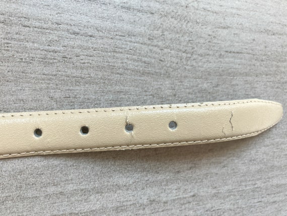 1970s Ivory Leather Belt, 1980s Slim Off White Be… - image 6