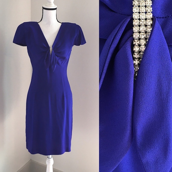 1980s Purple Short Sleeve Dress, Vintage Formal D… - image 1