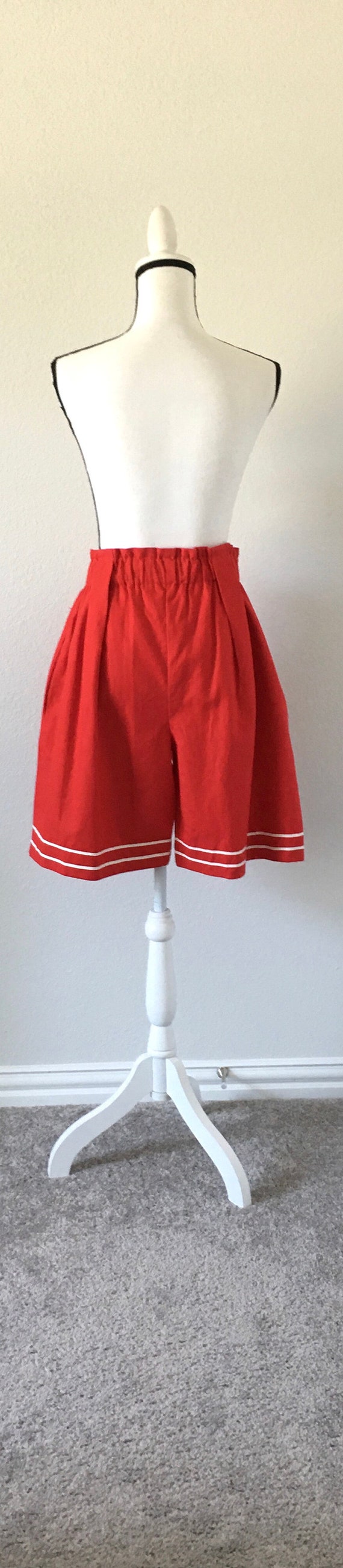 1980s Red Sailor Shorts, Vintage High Waisted Cot… - image 6