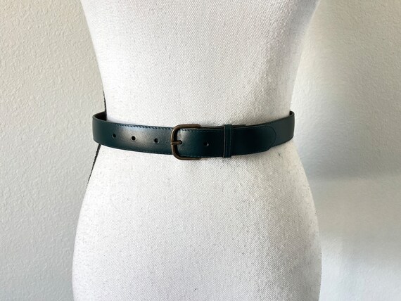 1980s Green Slim Leather Belt, Vintage Leather an… - image 2