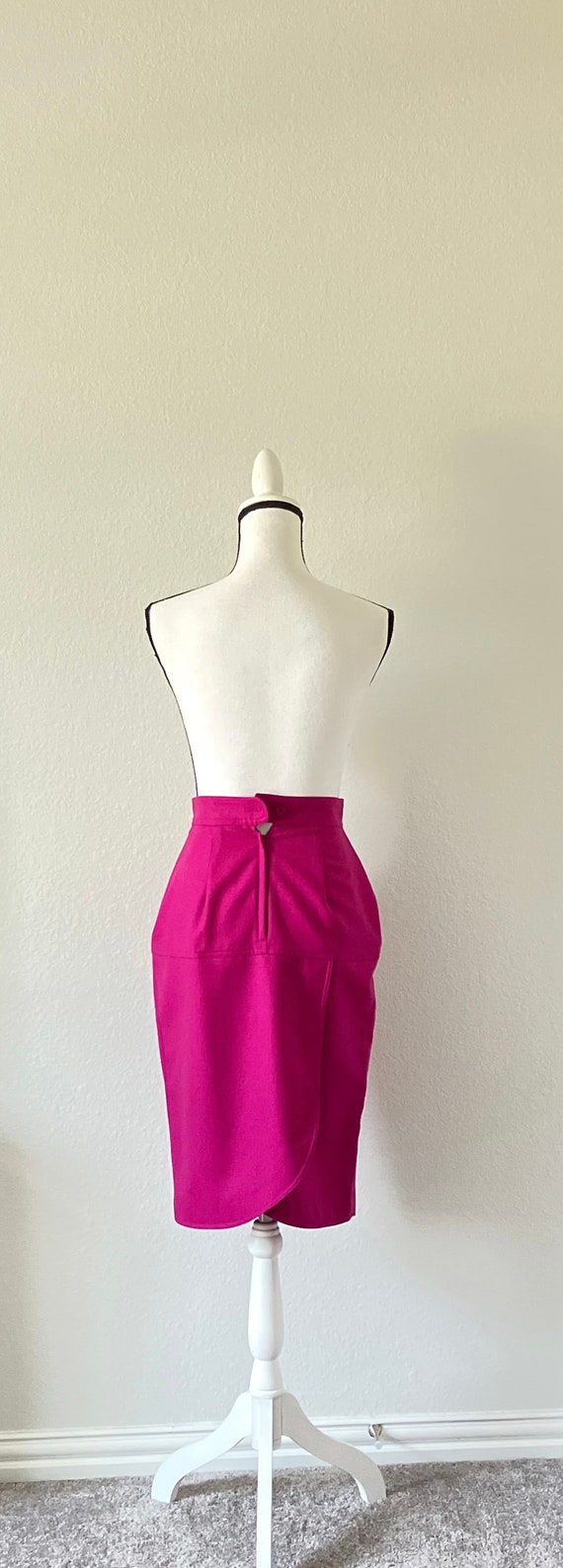 1980s Fuchsia Wool Skirt, Vintage Magenta Tulip S… - image 6