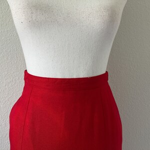 1970s Pleated Red Linen Skirt, Vintage Flared Wool Blend Skirt image 3