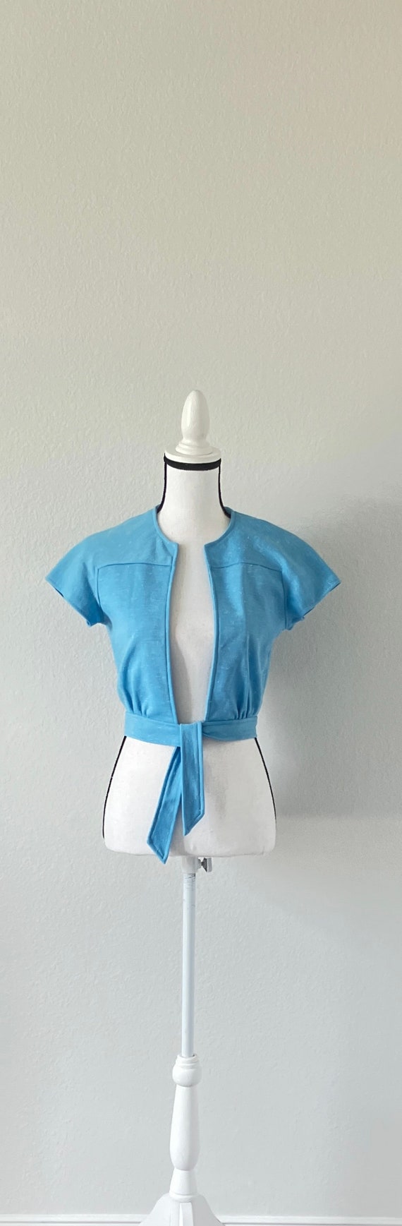 1960s Blue Short Sleeve Bolero, 1960s Tie Waist To