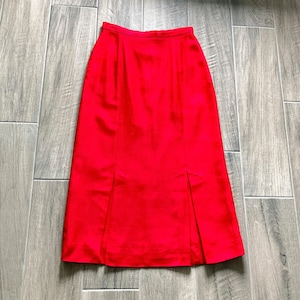 1970s Pleated Red Linen Skirt, Vintage Flared Wool Blend Skirt image 7