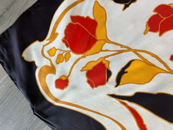 1970s Black and Gold Floral Scarf, Vintage Oversi… - image 7