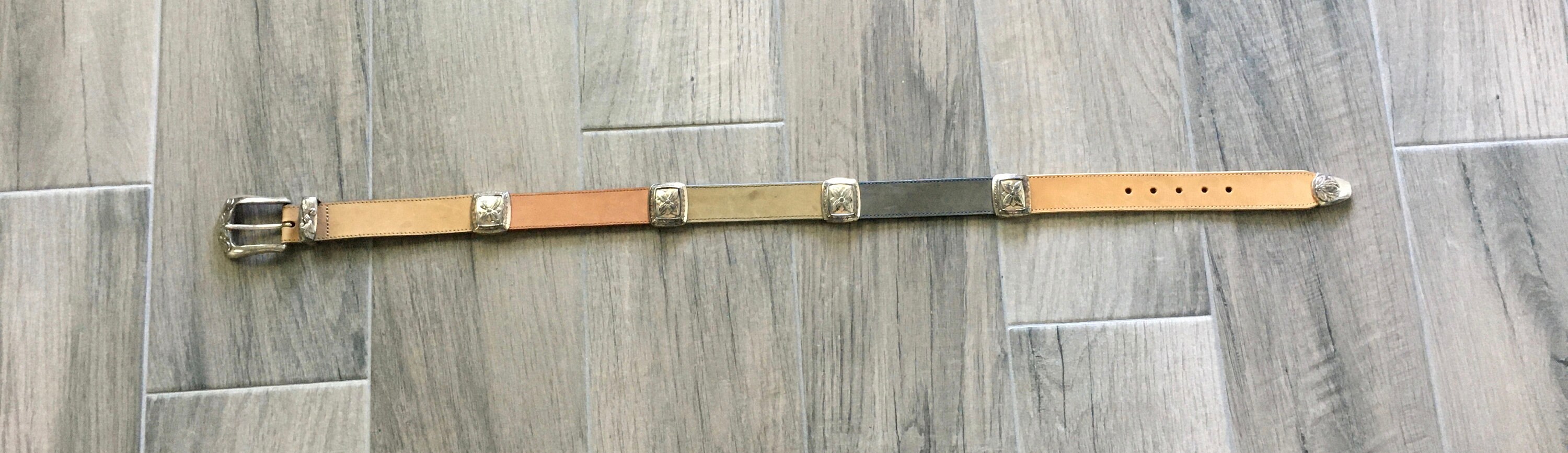 Brighton Vintage ‘90’s White Leather Seashell and Flower Belt Vintage Brighton Leather Concho Belt: 1990s Floral Embossed  main image 2