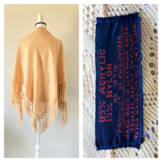 1970s Lightweight Fringed Shoulder Wrap, Vintage … - image 1