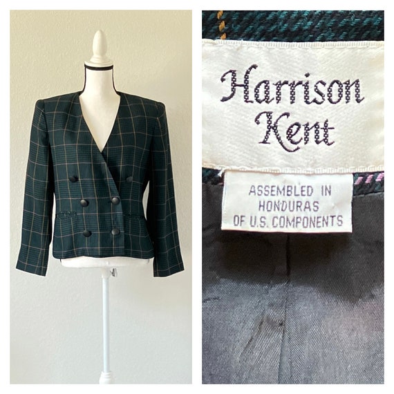 1980s Green Plaid Jacket, 1990s Boxy Double Breast