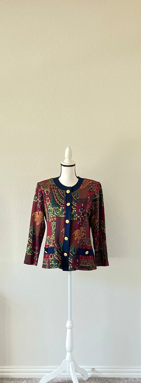 1980s Baroque Sweater Blazer, Vintage Cardigan Ja… - image 2