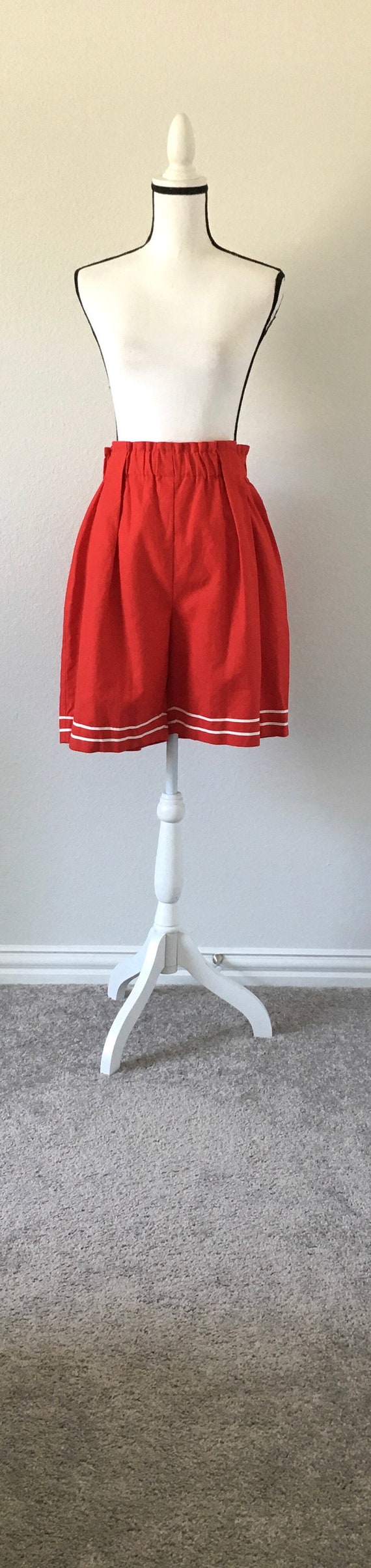 1980s Red Sailor Shorts, Vintage High Waisted Cot… - image 2