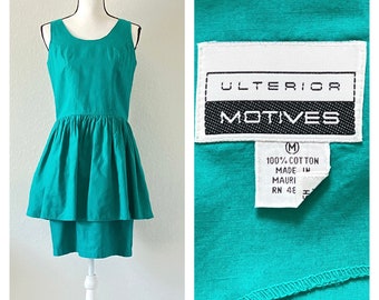 1980s Cotton Pinafore Dress with Peplum Skirt