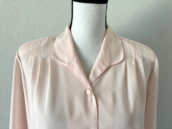 1980s Peach Blouse, 1980s Pintuck Pink Top - image 3
