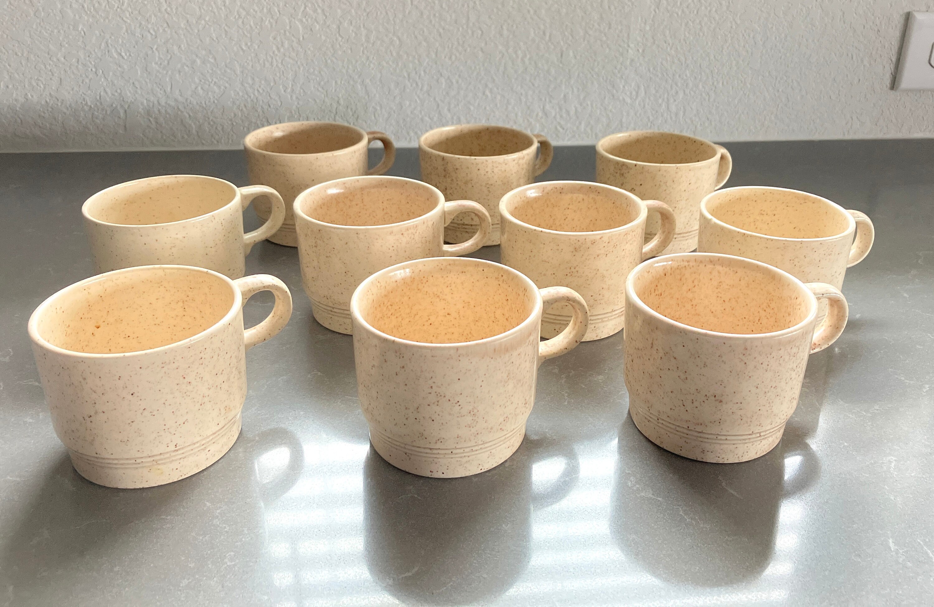 1980s Stoneware Mug Set, Homer Laughlin J-83 Speckled Coffee